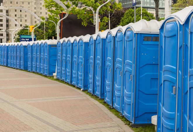 Seasonal porta potty units set up at a Appleton, Wisconsin venue